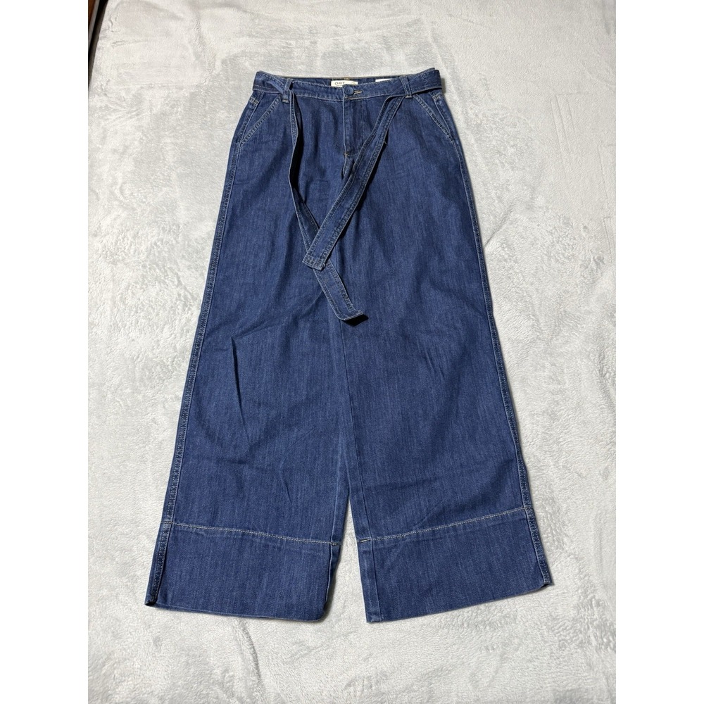 OAT New York Jeans Womens 4‎ Blue Wide Leg High Rise Belted Denim Pants 27x29.5